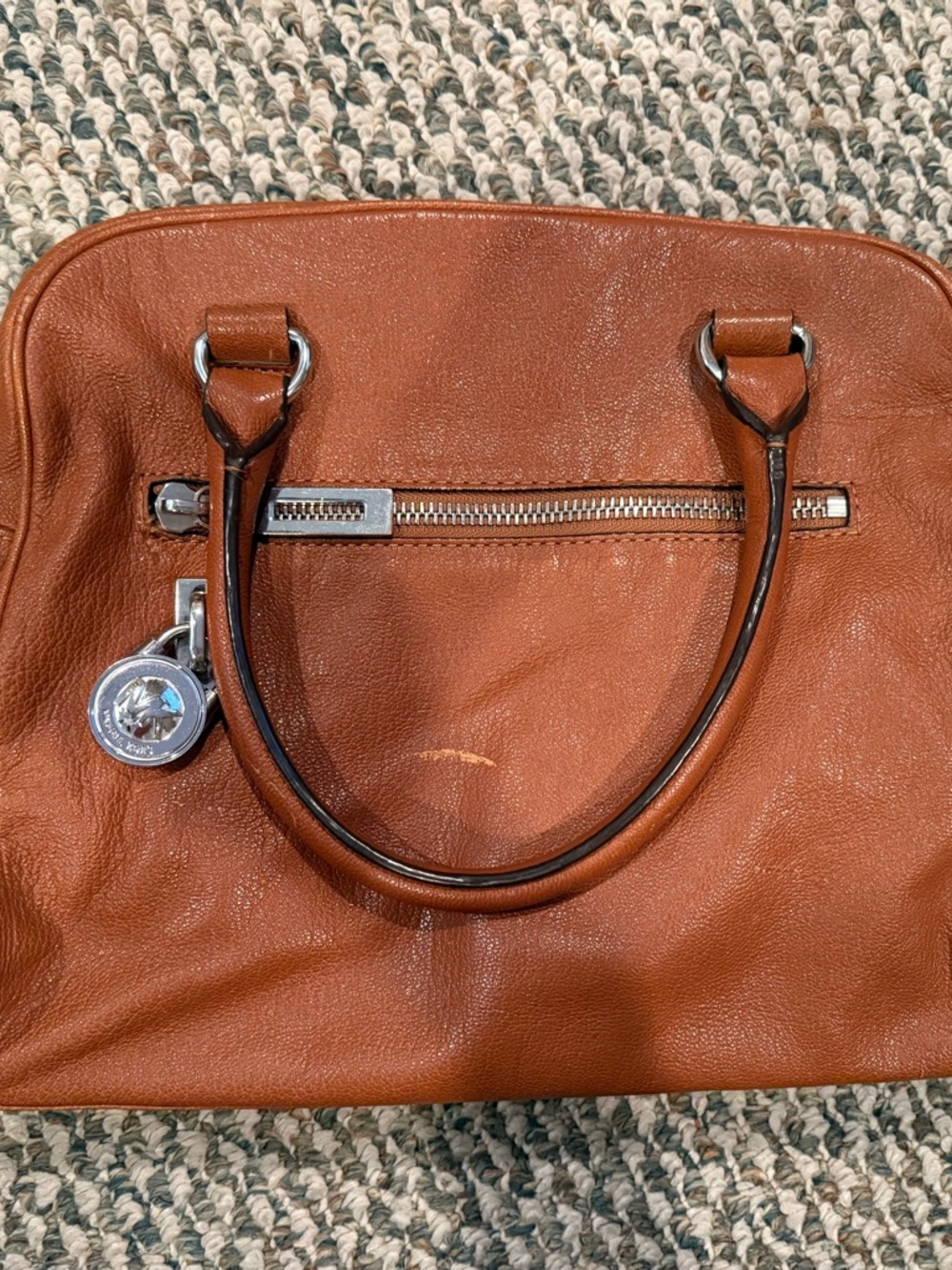 Michael Kors Cognac Leather Satchel with Silver Hardware